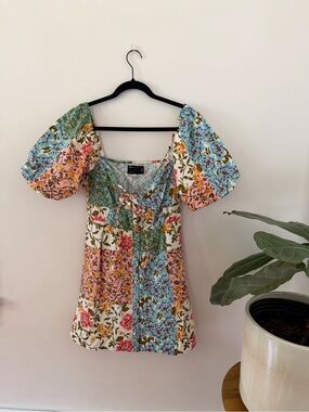 ASOS Multi-Color Floral Puff-Sleeve Mini Dress
